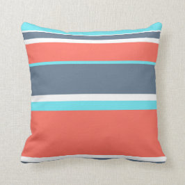 生きたサンゴ、青と灰色のストライプ クッション