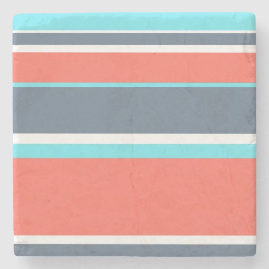 生きたサンゴ、青と灰色のストライプ ストーンコースター (正面)