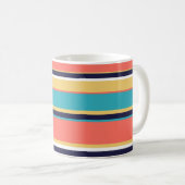 生きたサンゴ、青と黄色のストライプ コーヒーマグカップ (正面右)