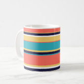 生きたサンゴ、青と黄色のストライプ コーヒーマグカップ (正面左)