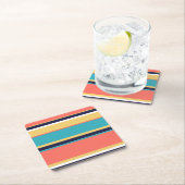 生きたサンゴ、青と黄色のストライプ スクエアペーパーコースター (インサイチュ)