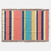 生きたサンゴ、青と黄色のストライプ スローブランケット (正面)