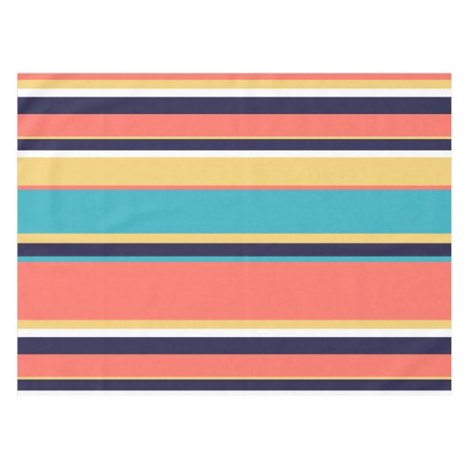 生きたサンゴ、青と黄色のストライプ テーブルクロス (正面(横))