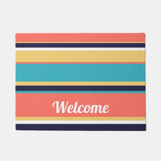 生きたサンゴ、青と黄色のストライプ ドアマット (正面)