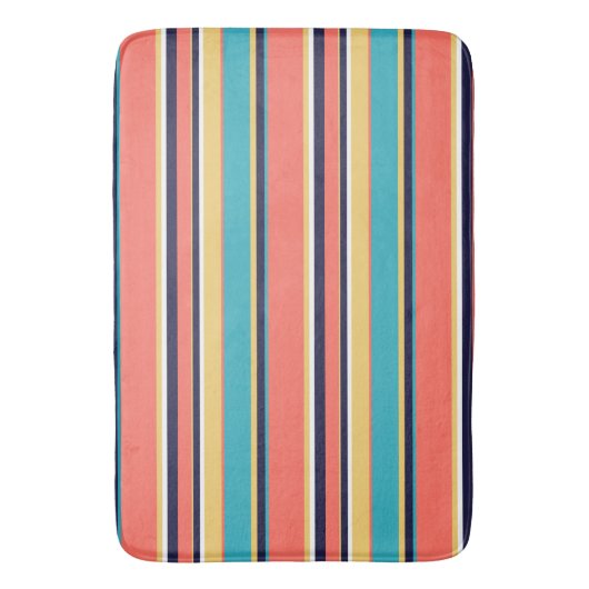 生きたサンゴ、青と黄色のストライプ バスマット (正面縦)