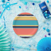 生きたサンゴ、青と黄色のストライプ ペーパープレート (パーティー)