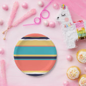 生きたサンゴ、青と黄色のストライプ ペーパープレート (パーティー)