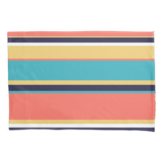 生きたサンゴ、青と黄色のストライプ 枕カバー (正面)