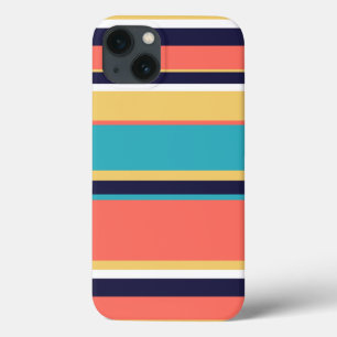 生きたサンゴ、青と黄色のストライプCase-Mate iP iPhone 13ケース