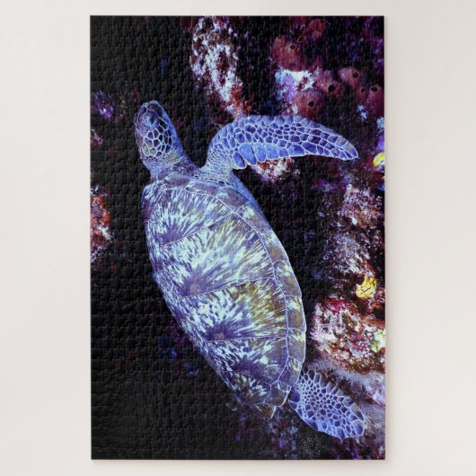 生きた珊瑚と一緒に泳ぐウミガメ ジグソーパズル (縦)