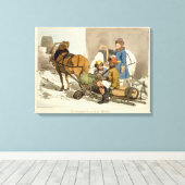 生きた魚を市場に運ぶヒレがエッチング キャンバスプリント (インサイチュ (ウッドフロア))