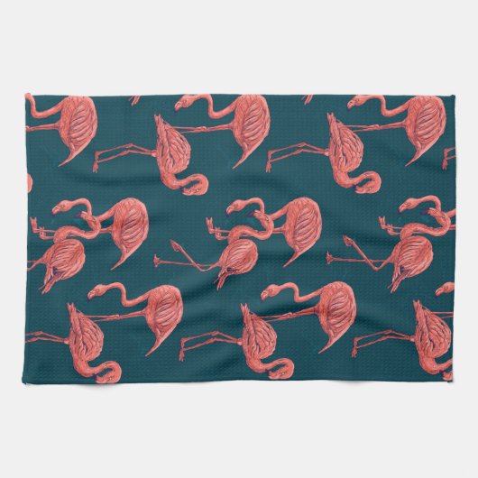 生きているサンゴのフラミンゴ模様 キッチンタオル (横)