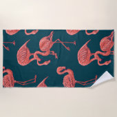 生きているサンゴのフラミンゴ模様 ビーチタオル (正面)