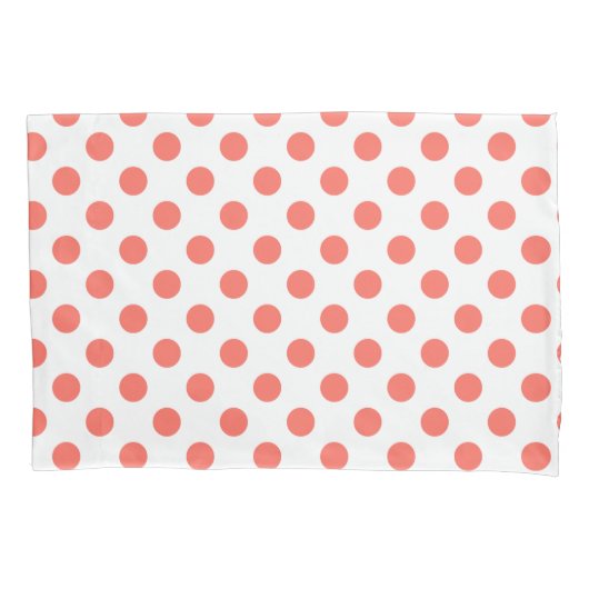 生きているサンゴ水玉模様オンホワイト 枕カバー (正面)