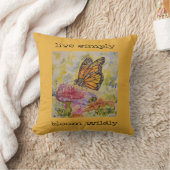 生きているシンプルな蝶水彩画の芸術の黄色の枕 クッション (ブランケット)