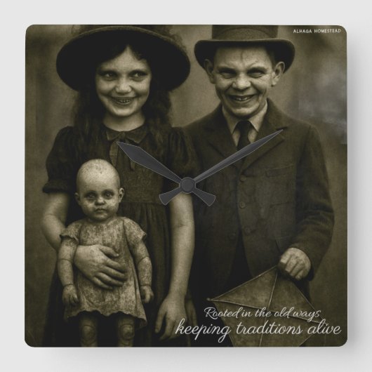 生きている古い道保の伝統に根ざした スクエア壁時計 (正面)