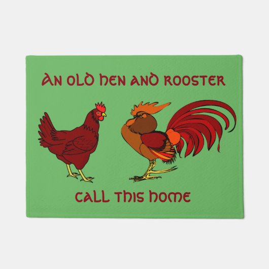 "生きている古い雌鶏およびオンドリここに" ドアマット (正面)