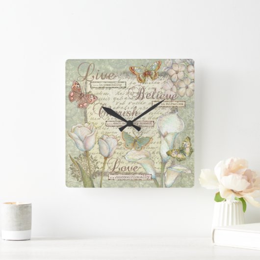 生きている大事にします信じて下さい スクエア壁時計 (ホーム)