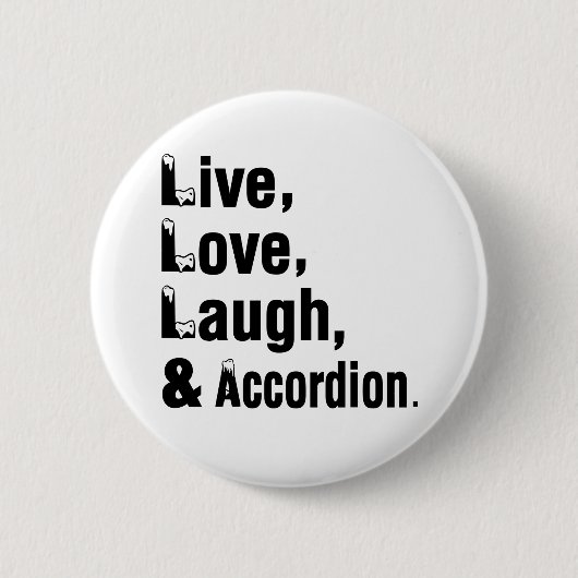 生きている愛笑いおよびアコーディオン 缶バッジ (正面)