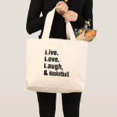 生きている愛笑いおよびバスケットボール ラージトートバッグ (正面(商品))