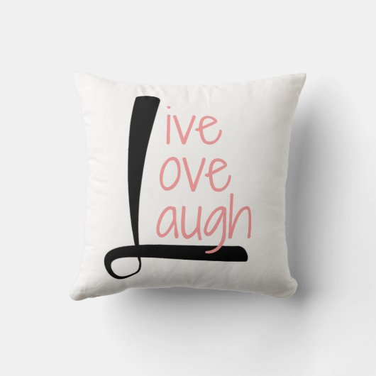 生きている愛笑いの枕、黒は白に及び上がりました クッション (裏面)