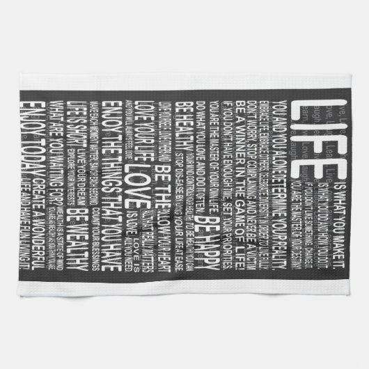 、生きている愛笑いは学びます、やる気を起こさせるなpo十分に住んでいます キッチンタオル (横)