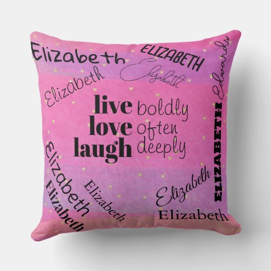 生きている笑いの愛 |名パーソナライズされた前のスローP クッション (裏面)