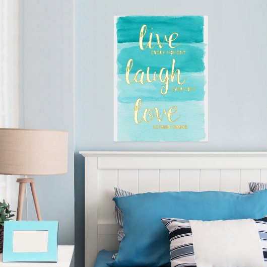 生きている笑いの愛 |青グラデーションやる気を起こさせる 箔ポスター (インサイチュ (寝室))