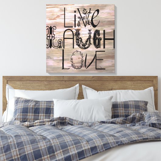 生きている笑い愛さざらざらした木製のサインウォールキャンバス キャンバスプリント (インサイチュ (寝室))