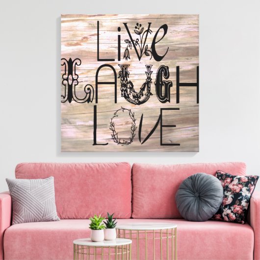 生きている笑い愛さざらざらした木製のサインウォールキャンバス キャンバスプリント (インサイチュ (リビング))