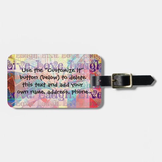 生きている笑い愛抽象芸術の織り目加工の格子縞パターン ラゲッジタグ (正面横)