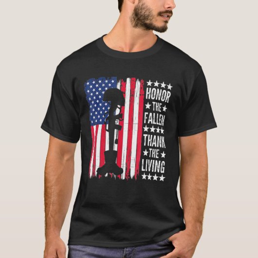 生きている落ちた米国感謝してい国旗のMemoriaを称える Tシャツ (正面)