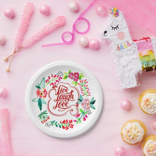 生きて 笑って 愛して 花のある生活 ペーパープレート (パーティー)
