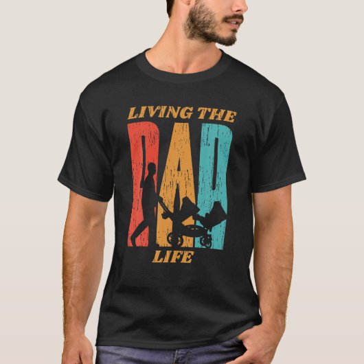 生きるパパ生きる父はパームを押して生きる Tシャツ (正面)