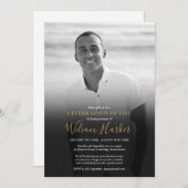 生きる葬式の白黒写真お祝い  招待状 (正面/裏面)