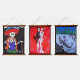 生きる、愛する、笑う、生きるおもしろい 吊り下げ型タペストリー