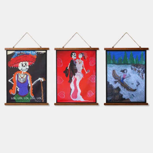 生きる、愛する、笑う、生きるおもしろい 吊り下げ型タペストリー (トリプル)