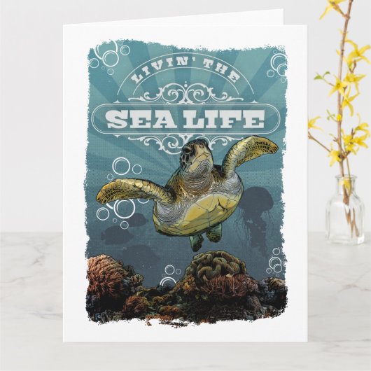 「生きる」海の生きる亀の折り紙 カード (黄色い花)