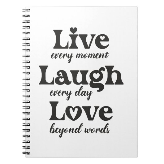生きる，笑う，愛 – 3つの美しい言葉 ノートブック (正面)