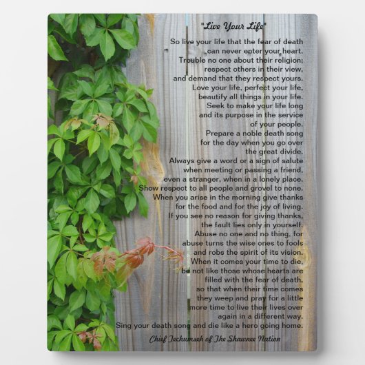 生きろテカンセのプラーク フォトプラーク (正面)