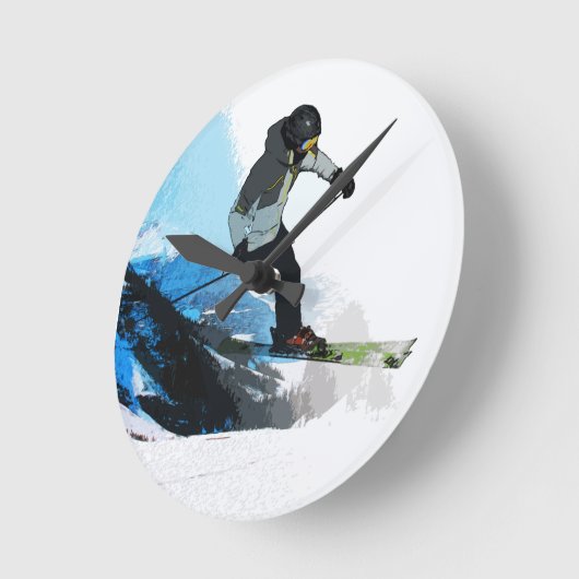 生きろ! – ダウンヒルスキーヤー ラウンド壁時計 (傾斜)