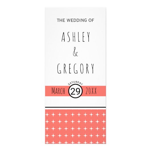 生きモダンサンゴタイポグラフィ結婚式 ラックカード (正面)