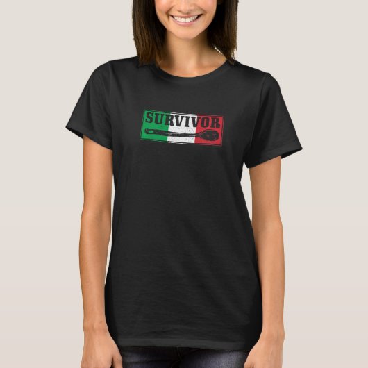 生き延び木製スプーンイタリアン旗のおもしろいパパA Tシャツ (正面)