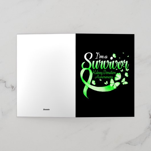 生き残った腎臓の提供認識度蝶 箔グリーティングカード (外側レイダウン)