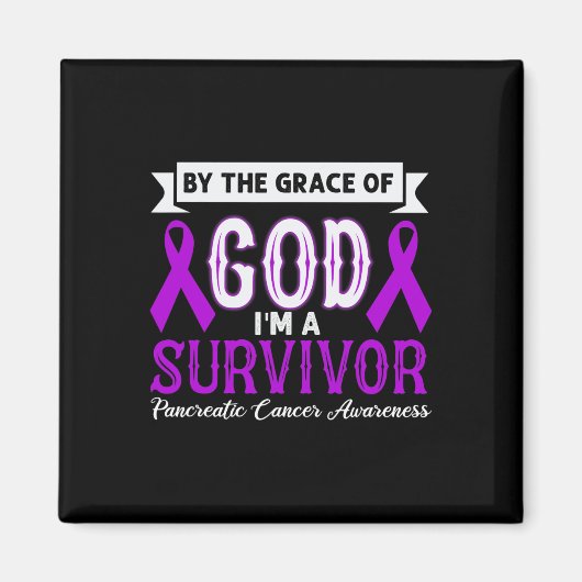 生き残った膵臓がん紫色のリボンChr マグネット (正面)