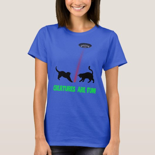 生き物はおもしろい遊猫とレーザードット Tシャツ (正面)