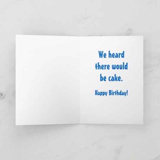 生き物はケーキの漫画のバースデー・カードがほしいと思います カード (内部)