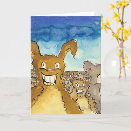 生き物はケーキの漫画のバースデー・カードがほしいと思います カード (黄色い花)