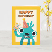 生き物を持つ子供のための可愛い第四誕生日 カード (黄色い花)