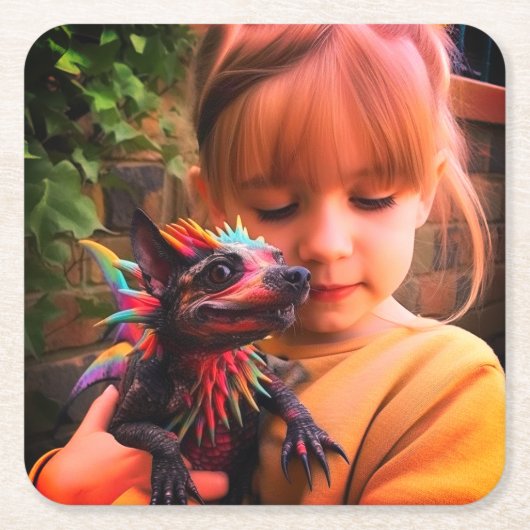 生き物を持つ少女 スクエアペーパーコースター (正面)